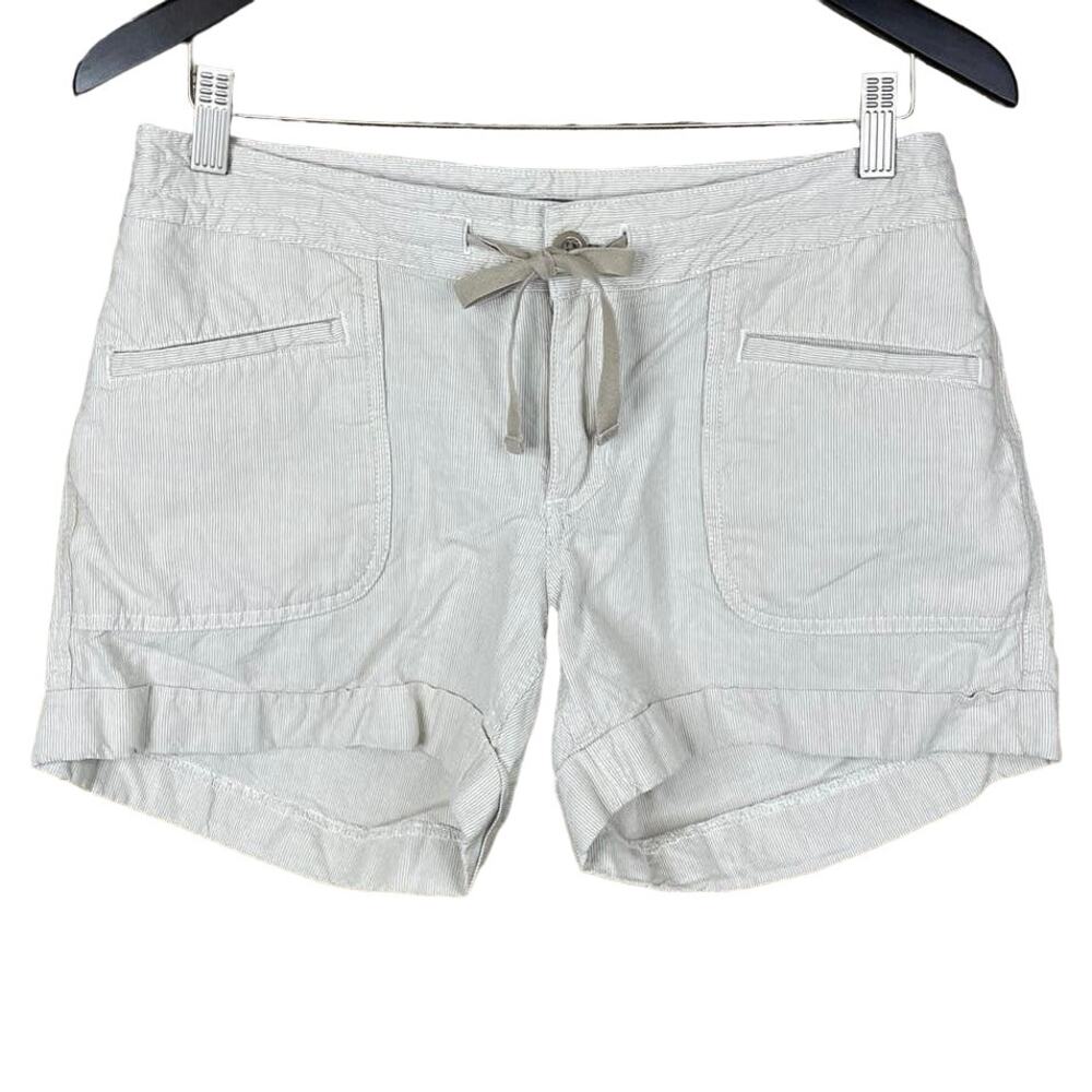 North Face Wander Free Linen Blend Shorts Dune Beige Stripe SZ 6